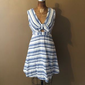 Anthropologie Maeve linen stripe cutout dress